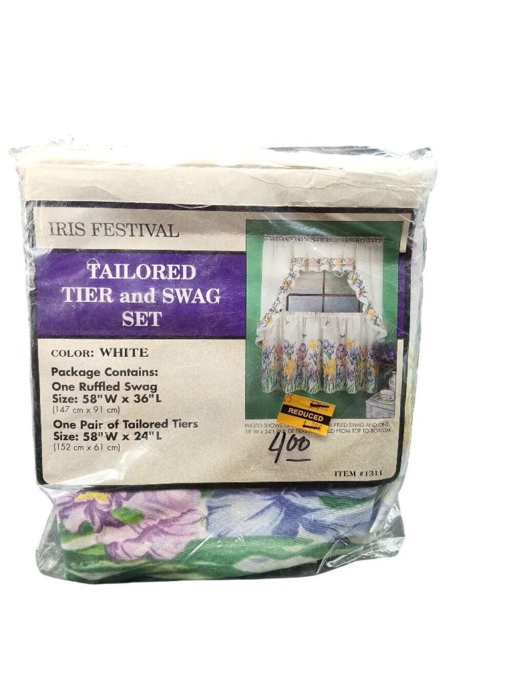 Vintage Iris Festival Window Curtain Tailored Tier and Swag Set Flower Garden